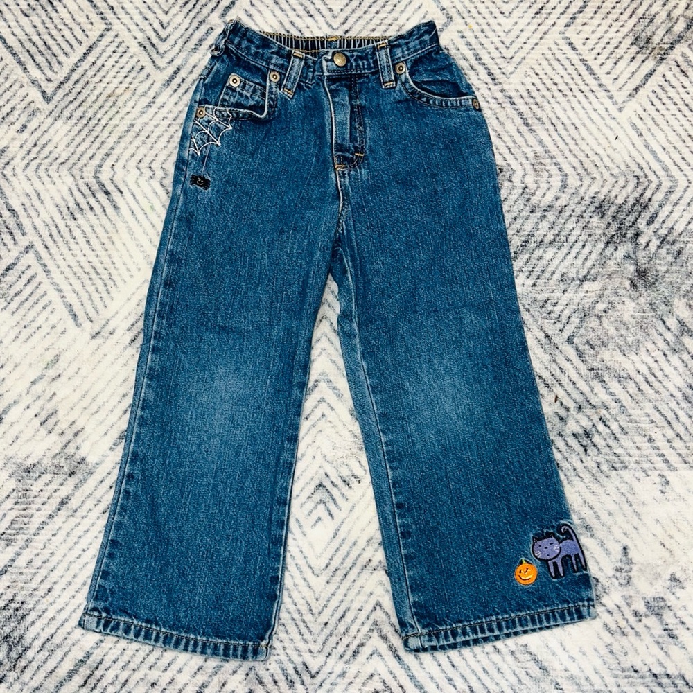 Vintage OshKosh Halloween Embroidery Y2K Toddler Denim !